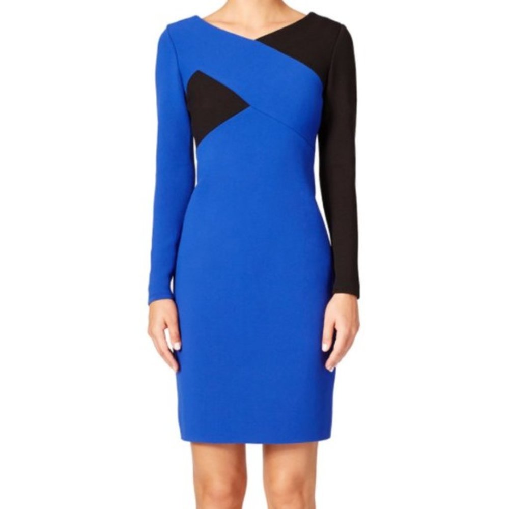 Milly Italian Scuba-Inspired Hi Tech Slimming Cobalt Blue & Black Dress NWT
